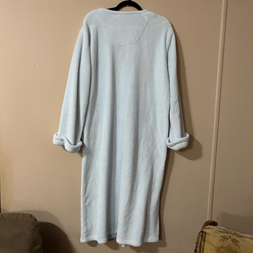 Miss Elaine Light Baby Blue Zip Front Long Robe Pockets Embroidered Size 2Xl - Picture 3 of 10